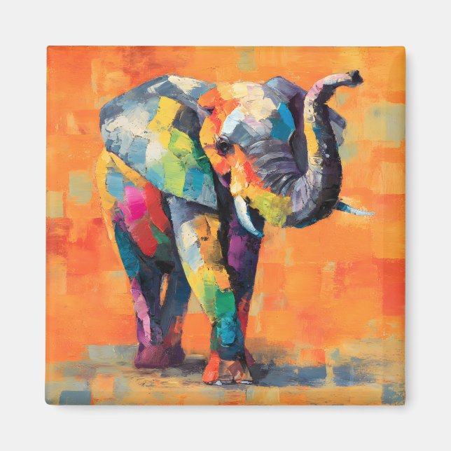 Imán Resumen feliz elefante arcoiris (Frente)