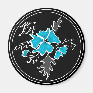 Imán Resumen flor azul moderno gris hojas negro prin
