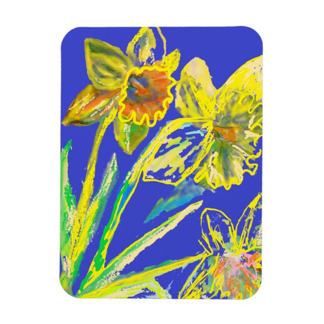Imán Resumen Flores Azules Amarillas Daffodil Arte Flor (Vertical)