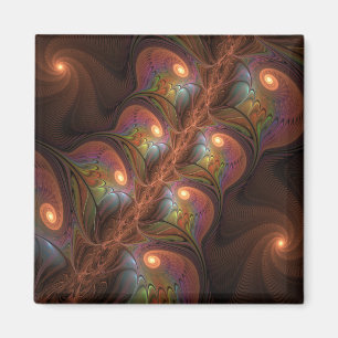 Imán Resumen fluorescente colorido Trippy Brown Fractal