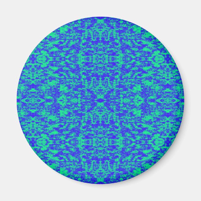 Imán Resumen Fractal En Azul Y Verde (Frente)