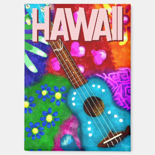 Imán Resumen Funky Ukulele Floral Tropical Verde azulad