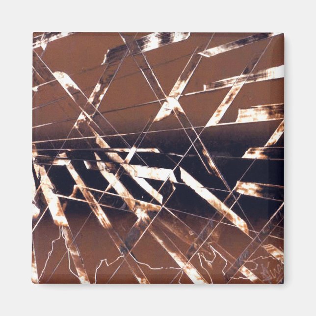 Imán Resumen geométrico en marrón y negro (Frente)