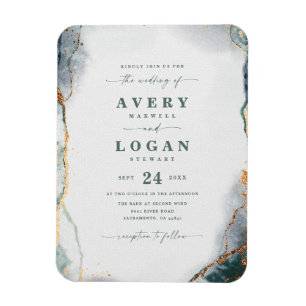 Imán Resumen Invitación a la Boda Magnética Verde y Oro