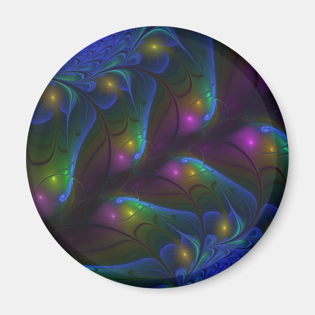 Imán Resumen luminoso colorido de fractal trippy modern (Frente)