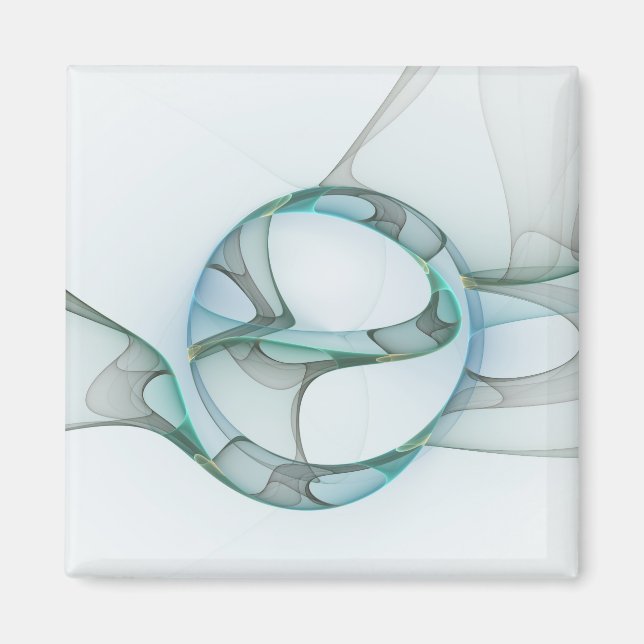 Imán Resumen moderno Arte fractal azul turquesa gris (Frente)
