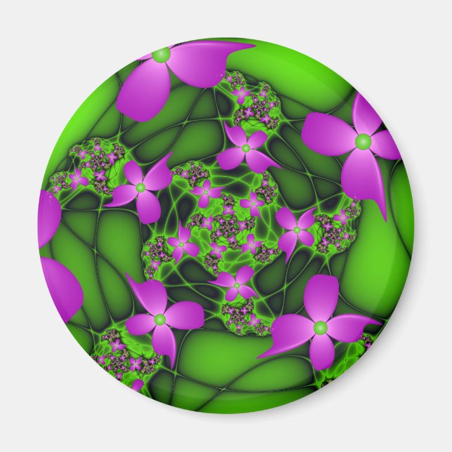 Imán Resumen moderno Flores fractales de color verde ne (Frente)