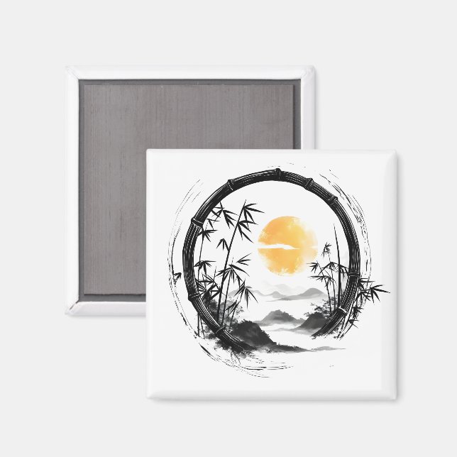 Imán Resumen Moon Zen Bamboo Flow (Anverso/Reverso)