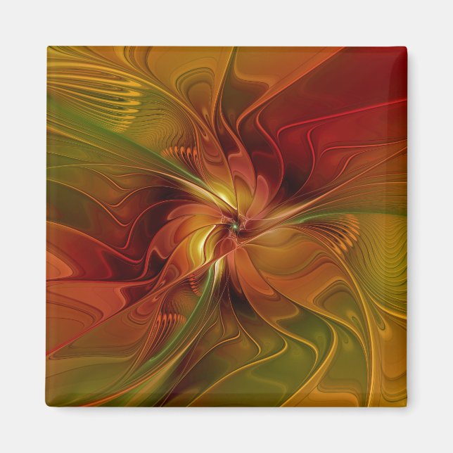 Imán Resumen Naranja rojo Brown Flor de arte fractal ve (Frente)
