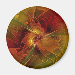 Imán Resumen Naranja rojo Brown Flor de arte fractal ve