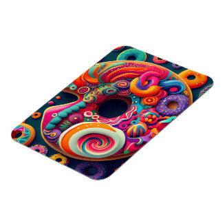 Imán Resumen Neon Rainbow Donut Art