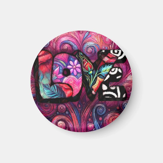 Imán Resumen Palabra de amor Graffiti Valentine Floral  (Frente)