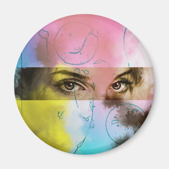 Imán Resumen Retro Pop Art, Redondo Magnet (Frente)