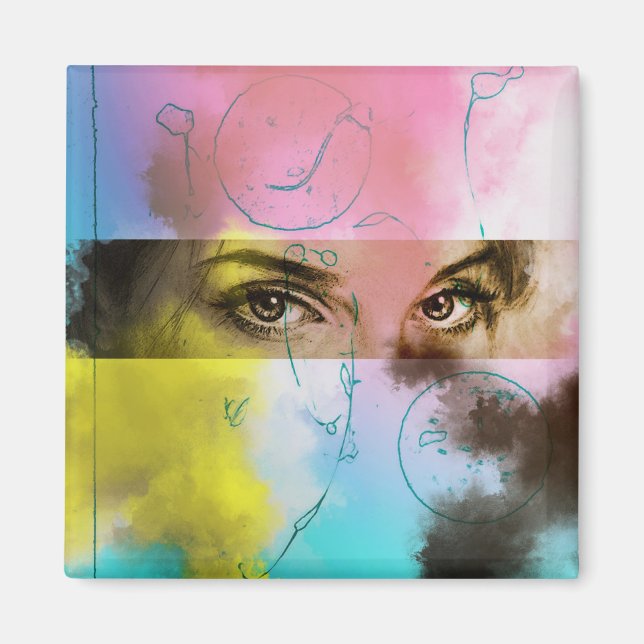 Imán Resumen Retro Pop Art Square Magnet (Frente)