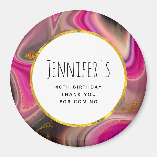 Imán Resumen rosa y negro con naves doradas (Frente)