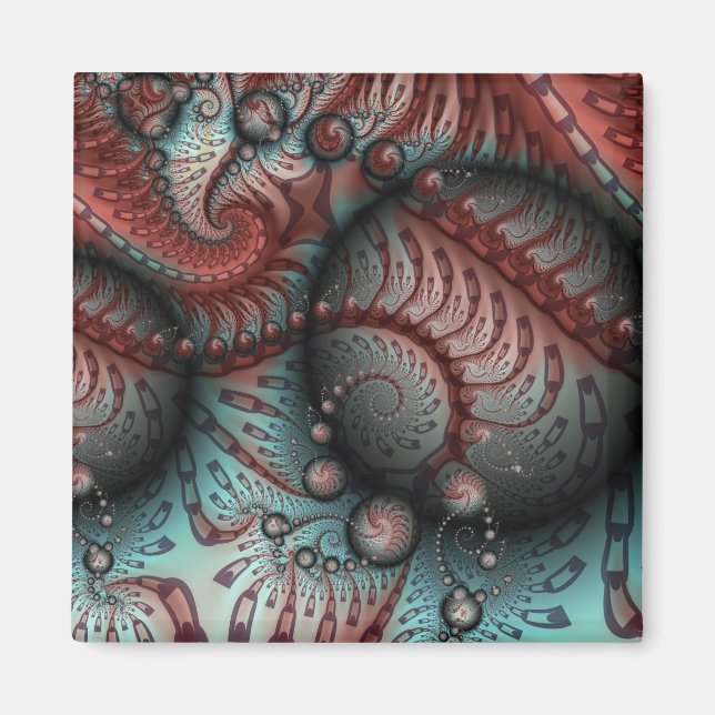 Imán Resumen Vivid Fantasy Fractal Art Brown Blue (Frente)