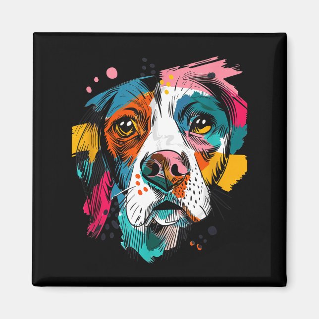 Imán Retrato abstracto de perro canino cara de perro ar (Frente)