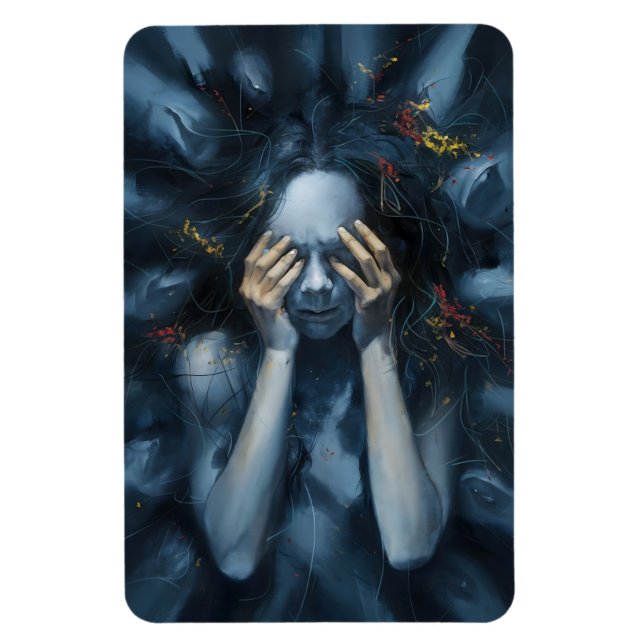 Imán Retrato abstracto emocional - Arte azul surrealist (Vertical)