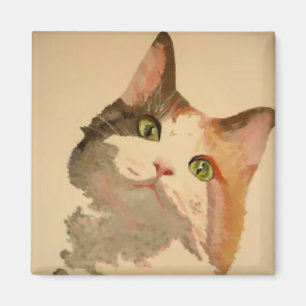 Imán Retrato artístico de gato de Calico teñido de colo