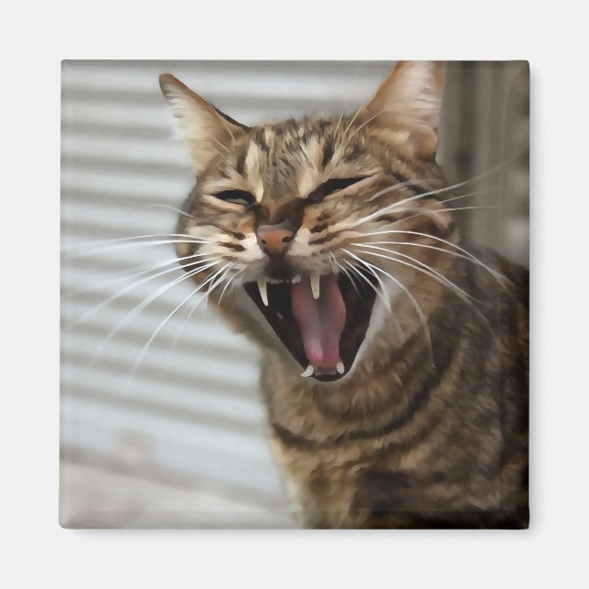 Imán Retrato artístico del bostezo del gato de Tabby (Frente)