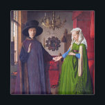 Imán Retrato boda de Jan Van Eyck<br><div class="desc">Esta imagen es de la famosa obra maestra flamenca de Jan Van Eyck, "Arnolfini Boda Portrait", considerada una de las pinturas más importantes y complejas de la historia del arte occidental. Se trata de una pintura al óleo sobre un tablero de roble, 82, 2 (panel 84, 5) cm × 60...</div>