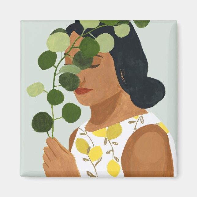 Imán Retrato botánico - Mujer con vegetación (Frente)