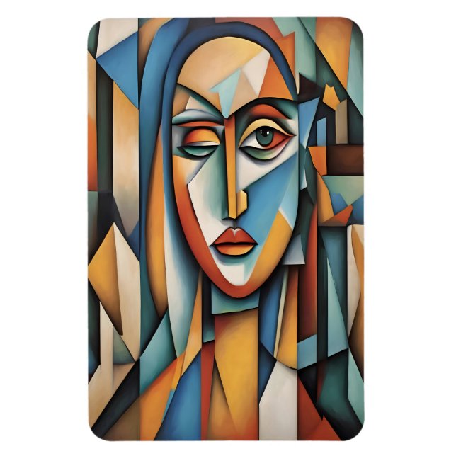 Imán Retrato Cubista Vibrante Resumen Arte Geométrico (Vertical)