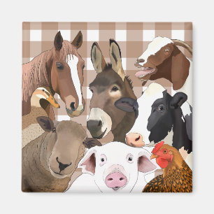Imán Retrato de animales de granja de cultivo Gingham C