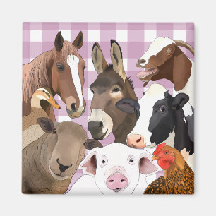 Imán Retrato de animales de granja de cultivo Gingham C