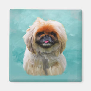 Imán Retrato de arte de acuarela de perro de Pekín