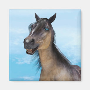 Imán Retrato de Arte de Caballo con Sonrisa Divertida