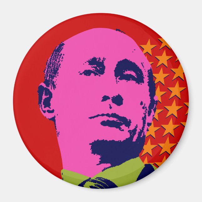 Imán Retrato de arte pop rosado de Putin (Frente)