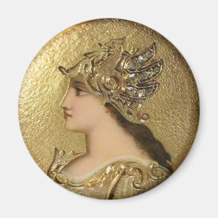 IMÁN RETRATO DE ATENA CON HELMET Y GRIFFINES DE ORO