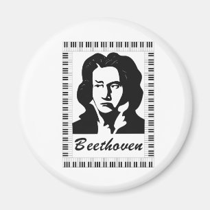 Imán retrato de beethoven con marco de clave de piano