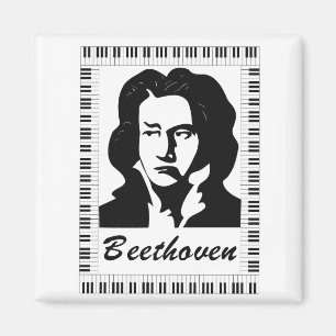 Imán retrato de beethoven con marco de clave de piano