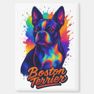 Imán Retrato de Boston Terrier Pop Art Colorido