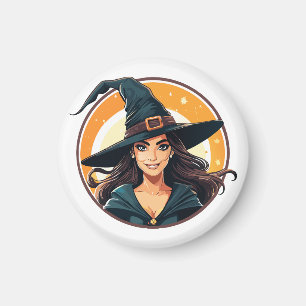 Imán Retrato de bruja de Halloween de dibujos animados