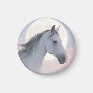 Imán Retrato de caballo blanco a la luz de la luna