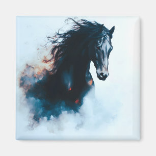 Imán Retrato de caballo negro de carreras minimalista
