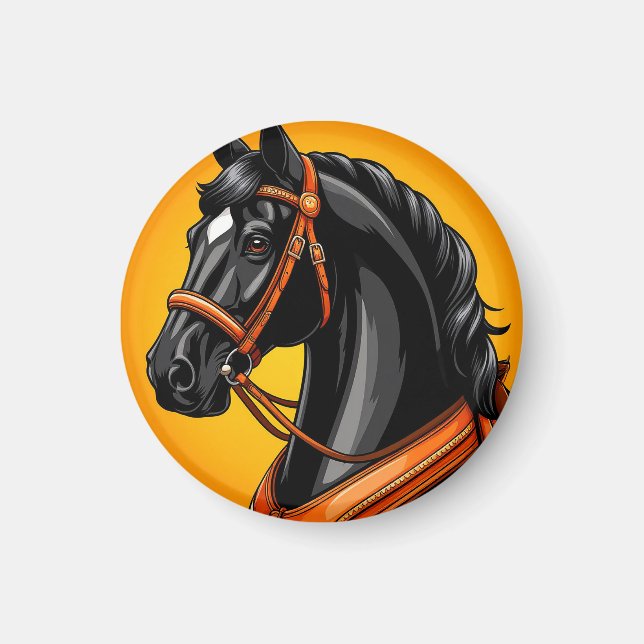 Imán Retrato de caballo negro elegante (Frente)
