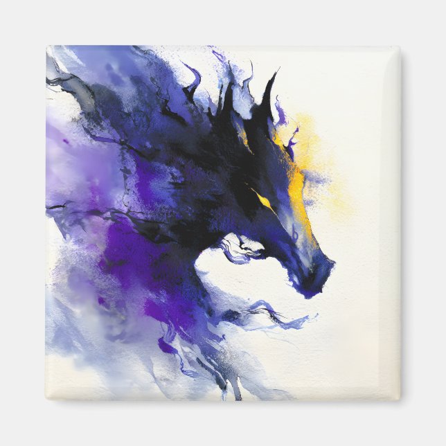 Imán Retrato de caballo negro en acuarela abstracta (Frente)