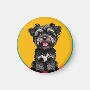 Imán Retrato de cachorro terrier juguetón en negro y gr