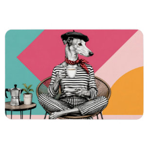 Imán Retrato de café Pop Art de galgo gris elegante
