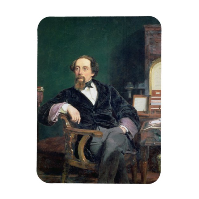 Imán Retrato de Charles Dickens (aceite sobre lienzo) (Vertical)