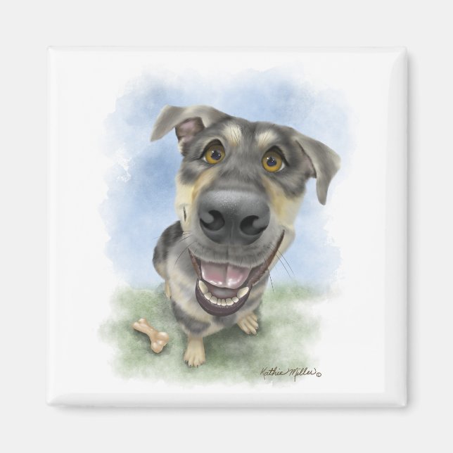 Imán Retrato de dibujos animados de perro feliz (Frente)