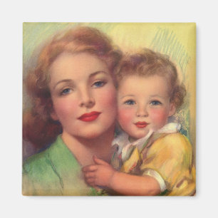 Imán Retrato de familia vintage de madre e hijo