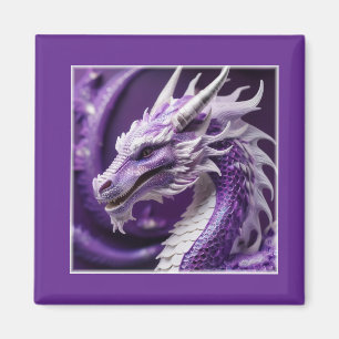 Imán Retrato De Fantasía De Un Dragón Púrpura Y Blanco