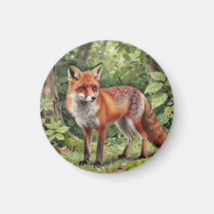 Imán Retrato de fauna silvestre del bosque del zorro ro