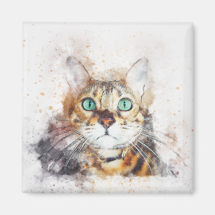 Imán Retrato de Green Eyed Kitty   Resumen   Acuarela