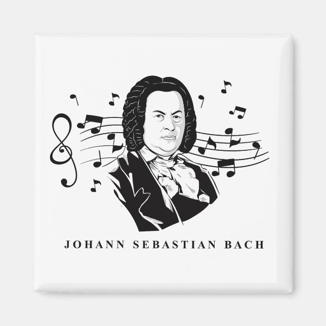 Imán Retrato de Johann Sebastian Bach y busto con notas (Frente)